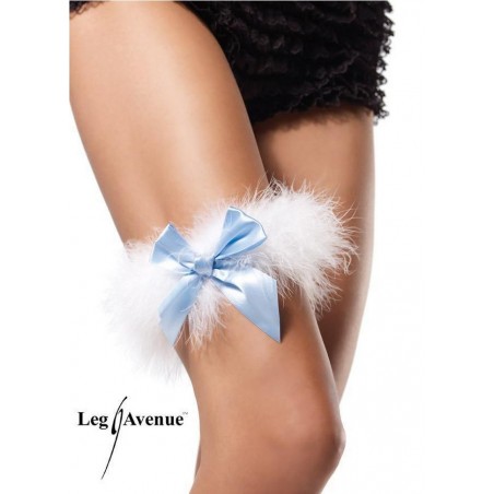 Jarretière sexy pour femme en plume blanche avec nœud ruban satinée bleu