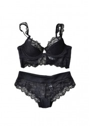 Ensemble noir soutien gorge balconnet + shorty dentelle