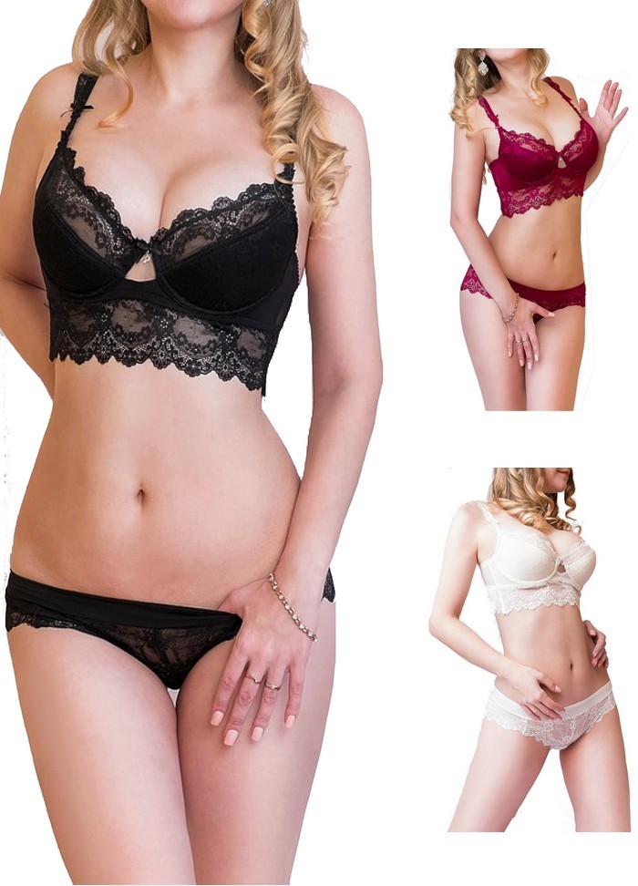 Ensemble soutien gorge balconnet + shorty dentelle  noir-rouge-blanc