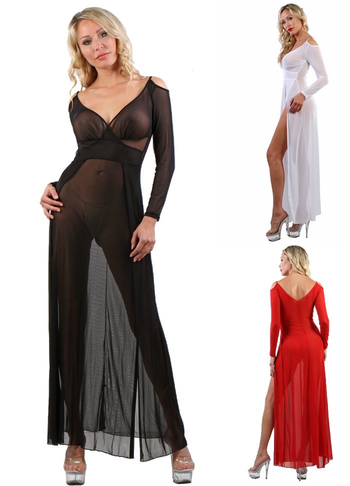 Robe coquine et pas cher longue en tulle transparent rouge