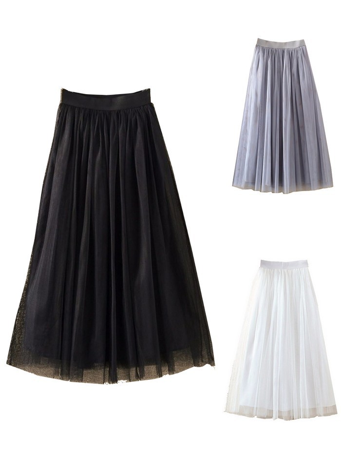 Jupe longue tutu en tulle gris-noir-blanc