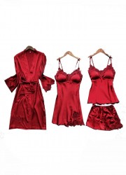 Ensemble Fanny Nuisette-Déshabillé-Short-caraco  rouge