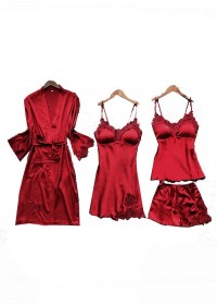 Ensemble Fanny Nuisette-Déshabillé-Short-caraco  rouge