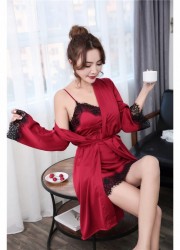 Ensemble lingerie de nuit chic sexy Anais Nuisette  soie rouge bordeaux dentelle noir pas cher
