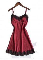 Ensemble lingerie de nuit chic sexy Anais Nuisette  rouge bordeaux dentelle noir