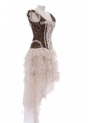 Burleska Ophélie Robe corset Brocard Marron Or Jupe dentelle créme
