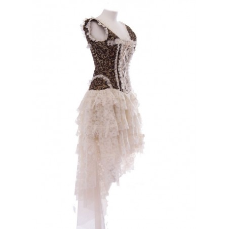 Burleska Ophélie Robe corset Brocard Marron Or Jupe dentelle créme
