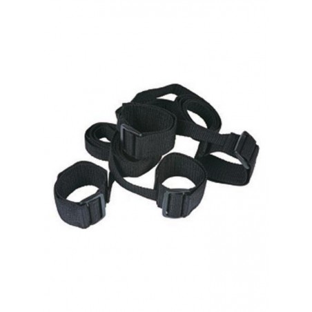 Kit de 4 menottes poignets chevilles scratch avec lien- 4 Cuff & Ankle set noir