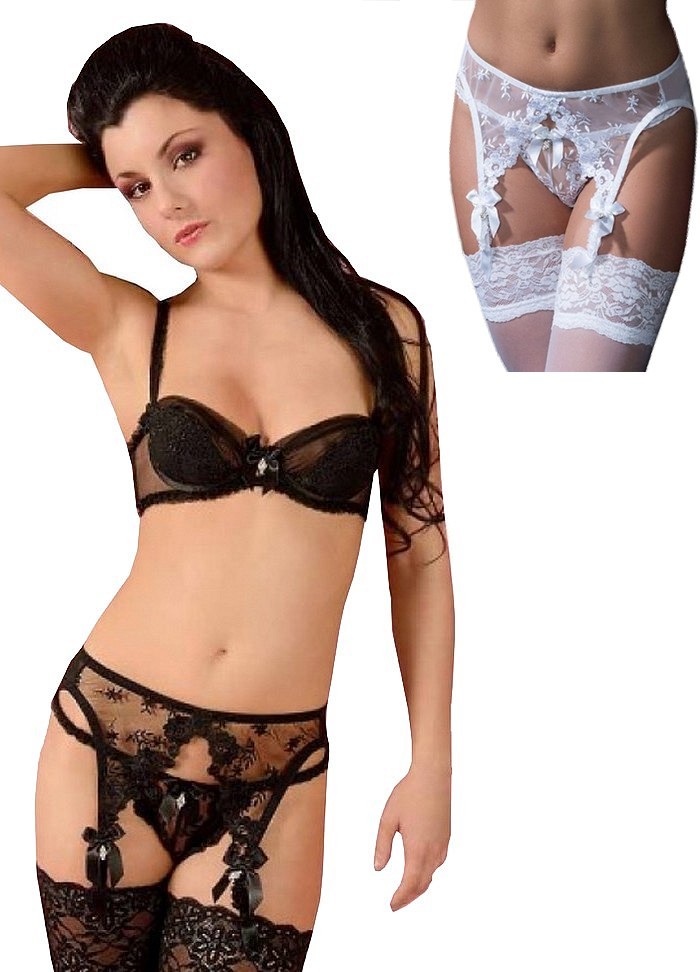 Lingerie sexy pour femme porte-jarretelle en dentelle noir ou blanc