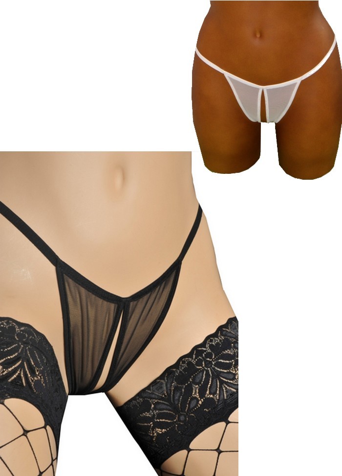 String ouvert pour femme en tulle simple noir ou blanc