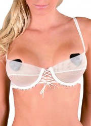 Soutien gorge sexy en tulle blanc transparent avec laçage au milieu de la poitrine