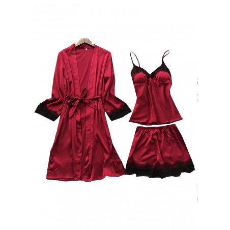 Ensemble Anais Pyjashort avec déshabillé bordeaux pas cher
