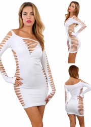 Robe sexy filet manches longues Too Good blanche Spazm 6043