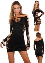 Robe sexy filet manches longues Too Good noir Spazm 6043