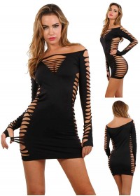 Robe sexy filet manches longues Too Good noir Spazm 6043
