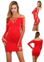 Robe sexy filet manches longues Too Good rouge Spazm 6043