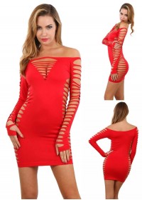 Robe sexy filet manches longues Too Good rouge Spazm 6043