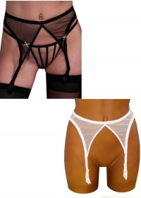 Porte-jarretelle sexy en tulle gansé de satin noir Folies By Renaud