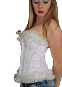 Joli Corset bustier satin blanc dentelle froufrou blanc