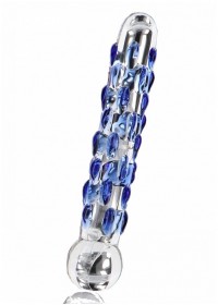 Gode en verre Diamond Dazzler transparent pois bleu