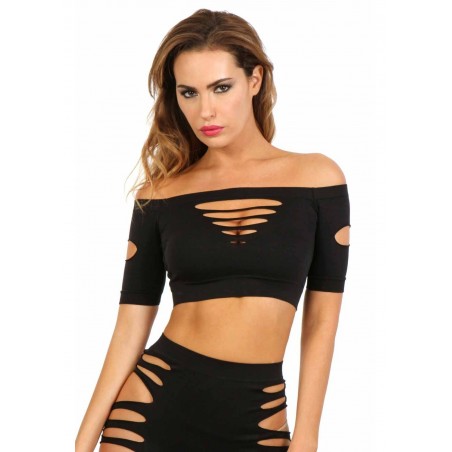 Top court et moulant en maille extensible et près du corps