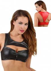 Top sexy en wetlook noir ou rouge avec fermeture zip