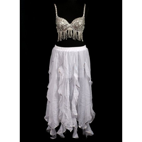 Ensemble oriental Soutien gorge & jupe longue blanc