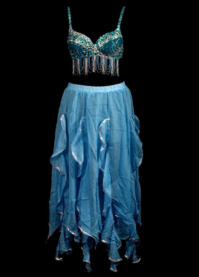 Ensemble oriental Soutien gorge & jupe longue bleu turquoise