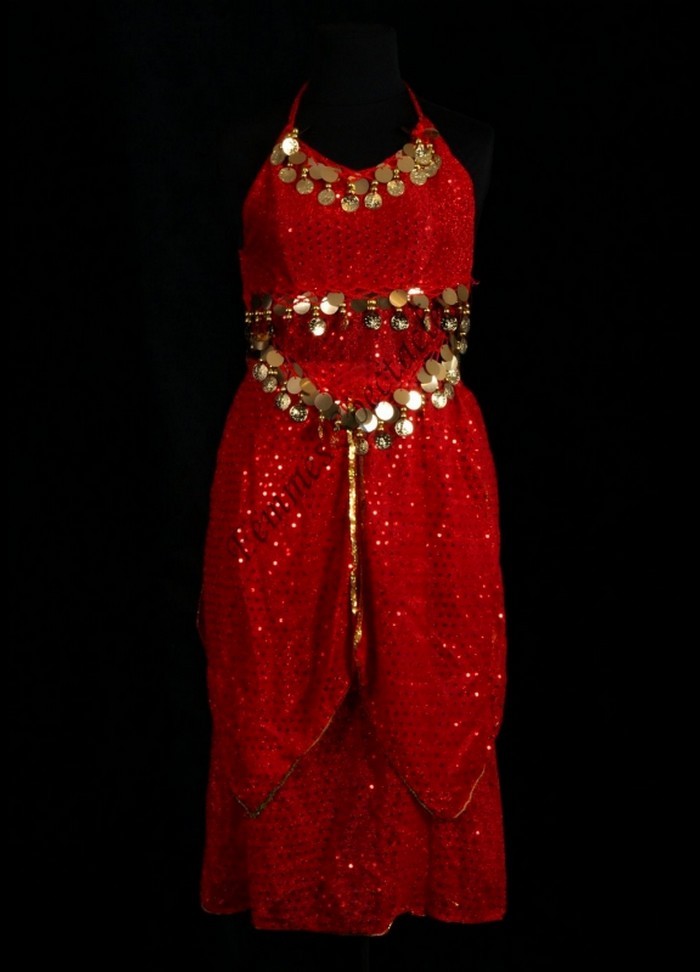 Oriental Enfant Ensemble Jupe longue + top  sequins or  rouge