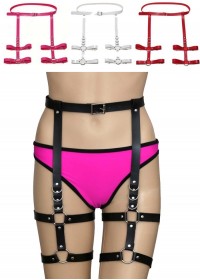 Harnais taille & cuisses Lara Croft noir-rose-rouge-blanc