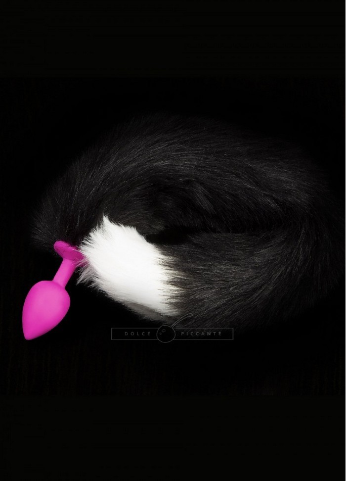 Plug anal silicone rose Jewellery Silicone Tail queue noir/blanc
