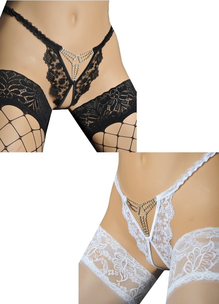 String sexy ouvert entre les jambes avec des bijoux strass