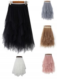 Jupe longue multi pans en tulle noir-rose-marron-grise-blanc