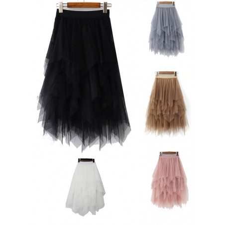 Jupe longue multi pans en tulle noir-rose-marron-grise-blanc