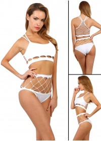 tenue de pole dance sexy en resille et maille extensible blanche sophie libertine vannes