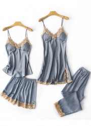 Ensemble Marjorie Pyjama Nuisette Caraco Short gris bleu sophielibertine