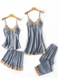 Ensemble Marjorie Pyjama Nuisette Caraco Short gris bleu sophielibertine