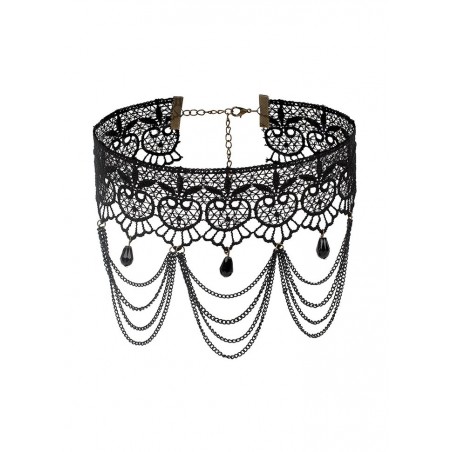 Collier esprit gothique en broderie noire et chainette