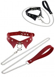 Collier col avec laisse pour soumise noir-rouge