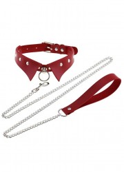Collier soumise Style col avec laisse cuir rouge