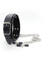 Collier soumission avec chaînettes et pinces à seins sophie libertine sexhop nantes