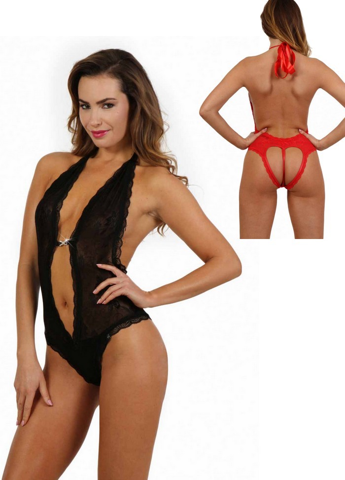 Spazm19236 Body dentelle dos nu Loana  rouge-noir