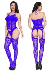 Combinaison ouverte résille style porte jarretelle Andrea  bleu