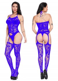Combinaison ouverte résille style porte jarretelle Andrea  bleu