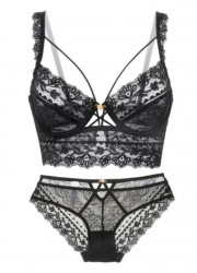 Ensemble soutien gorge balconnet + shorty dentelle Rosa noir sophielibertine