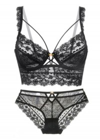 Ensemble soutien gorge balconnet + shorty dentelle Rosa noir sophielibertine