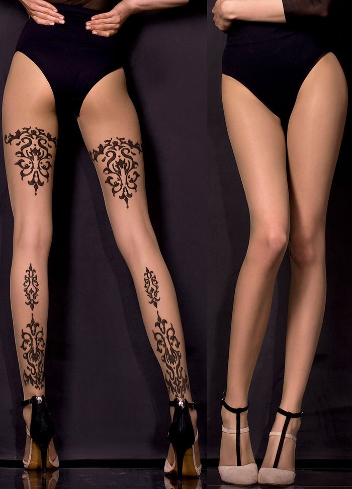 Collant chic Ballerina Tattoo nude motifs tribal noir