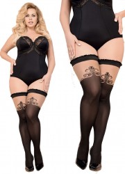 Bas chic Auto fixant Ballerina Black Spades Arabesques noir & nude-Grande Taille