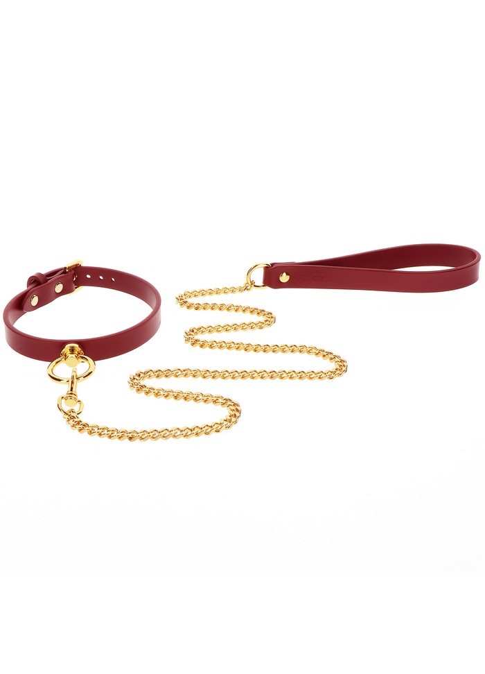 Collier & laisse O-Ring Collar and Chain Leash - Bordeau & Or