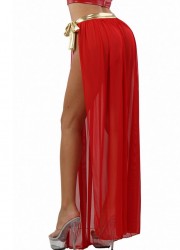 Jupe longue tulle transparent Valériane or rouge